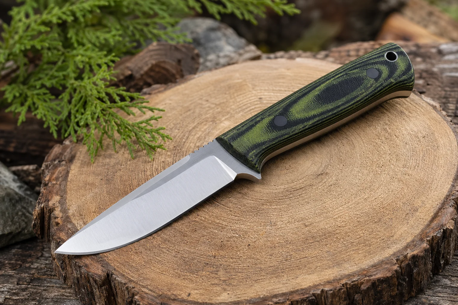 Morakniv Kansbol : lame verte semi drop point, manche bicolore noir et vert pour cuisine de camp
